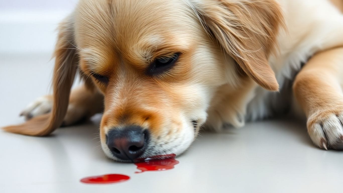 Cachorro Vomitando: O Que Fazer e Quando Ir ao Veterinário 3 Cachorro vomitando com sangue, preocupado.